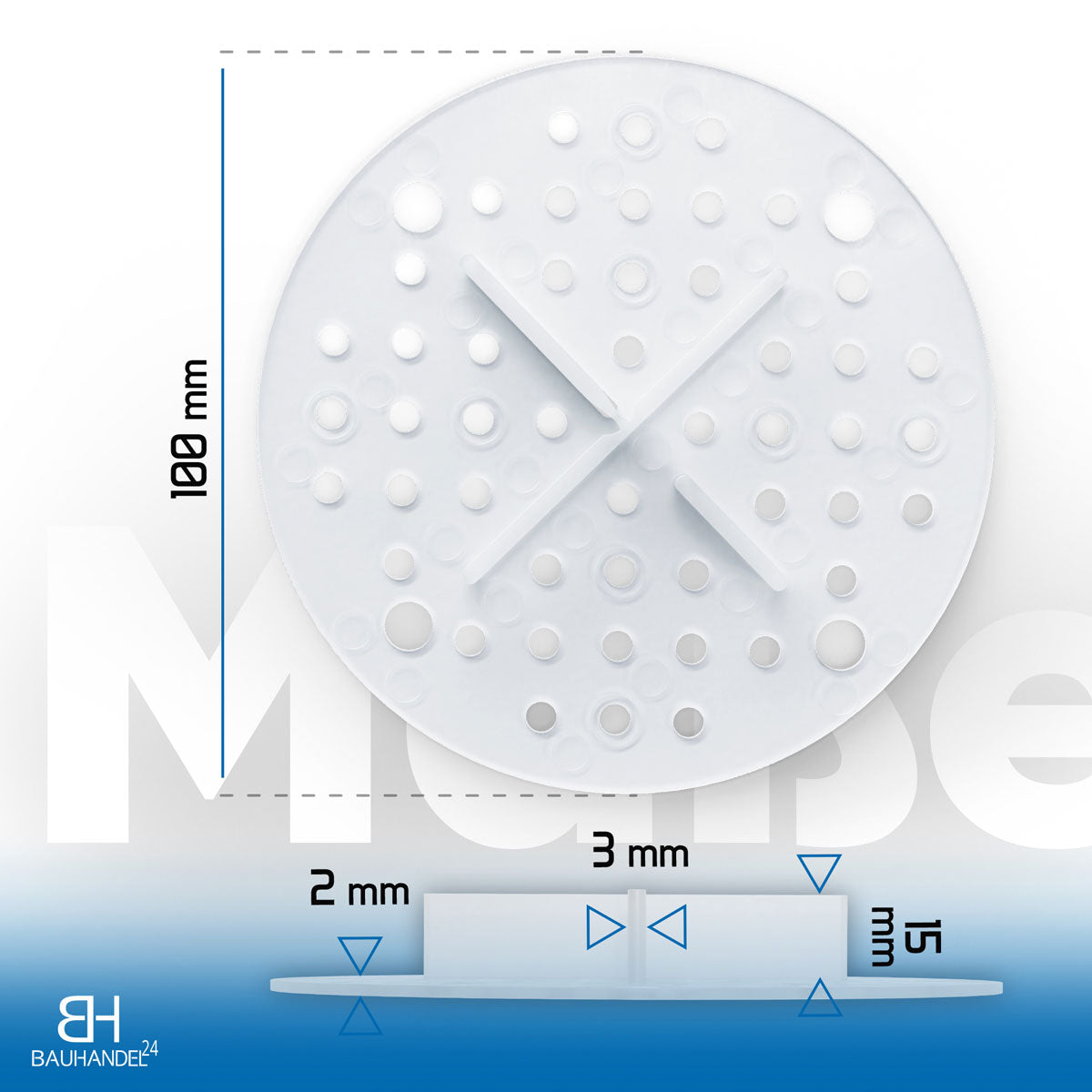 Bauhandel24 Fugenkreuze mit Auflagefläche 3mm transparent Abmessungen Bild